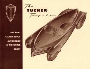 Tucker Torpedo ad shows contrast through direction and weight of typeface.